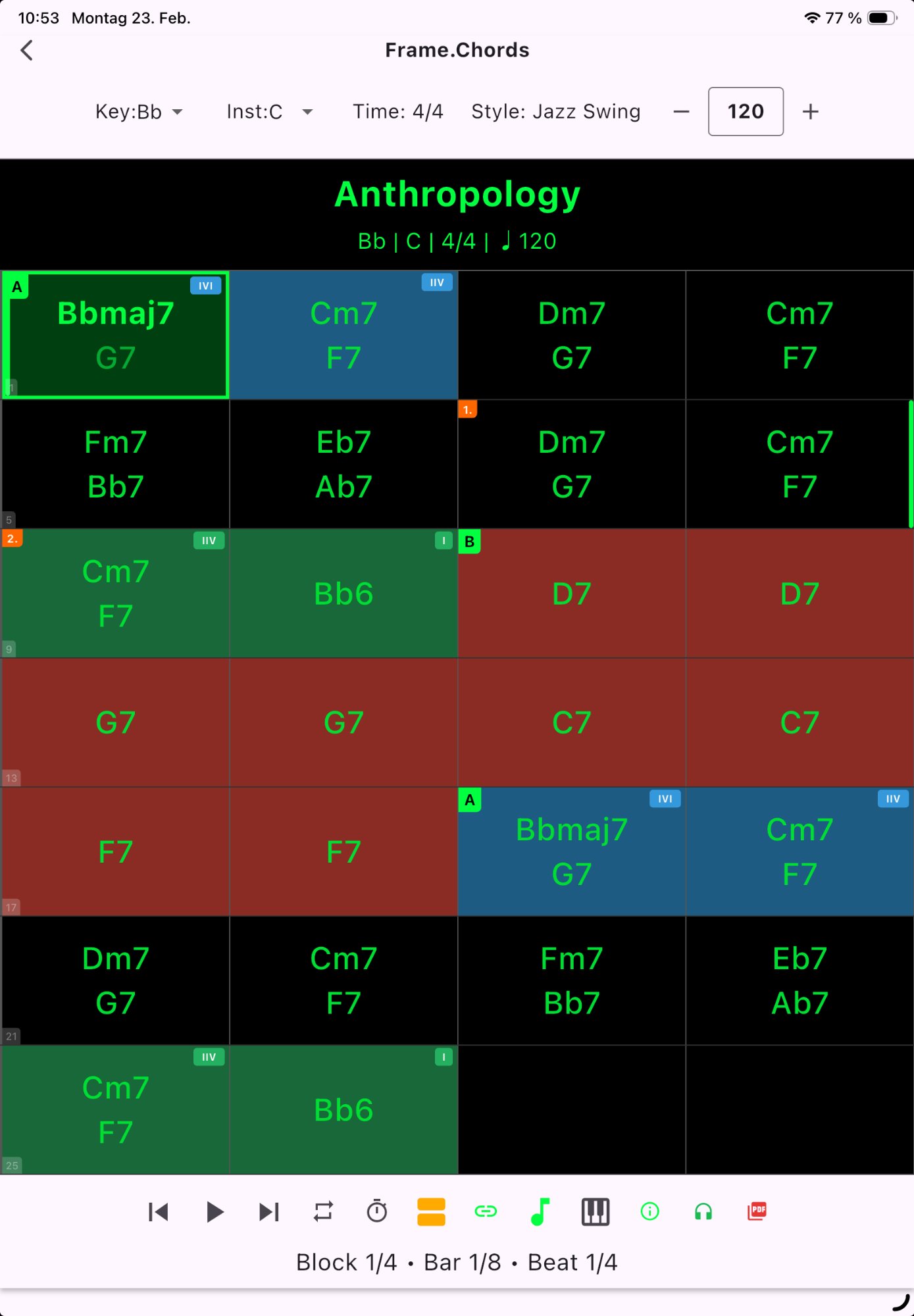 Color-coded chord grid