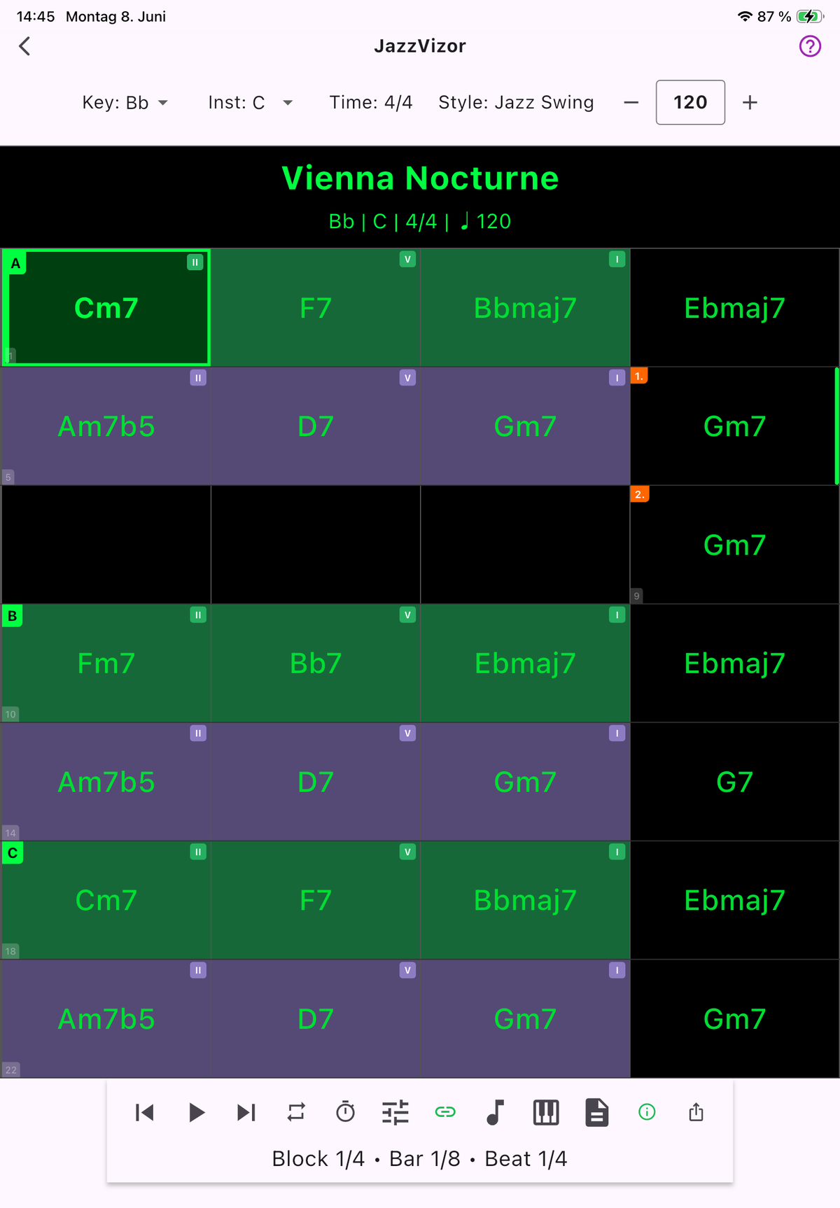 Vienna Nocturne — Grid View with harmonic analysis